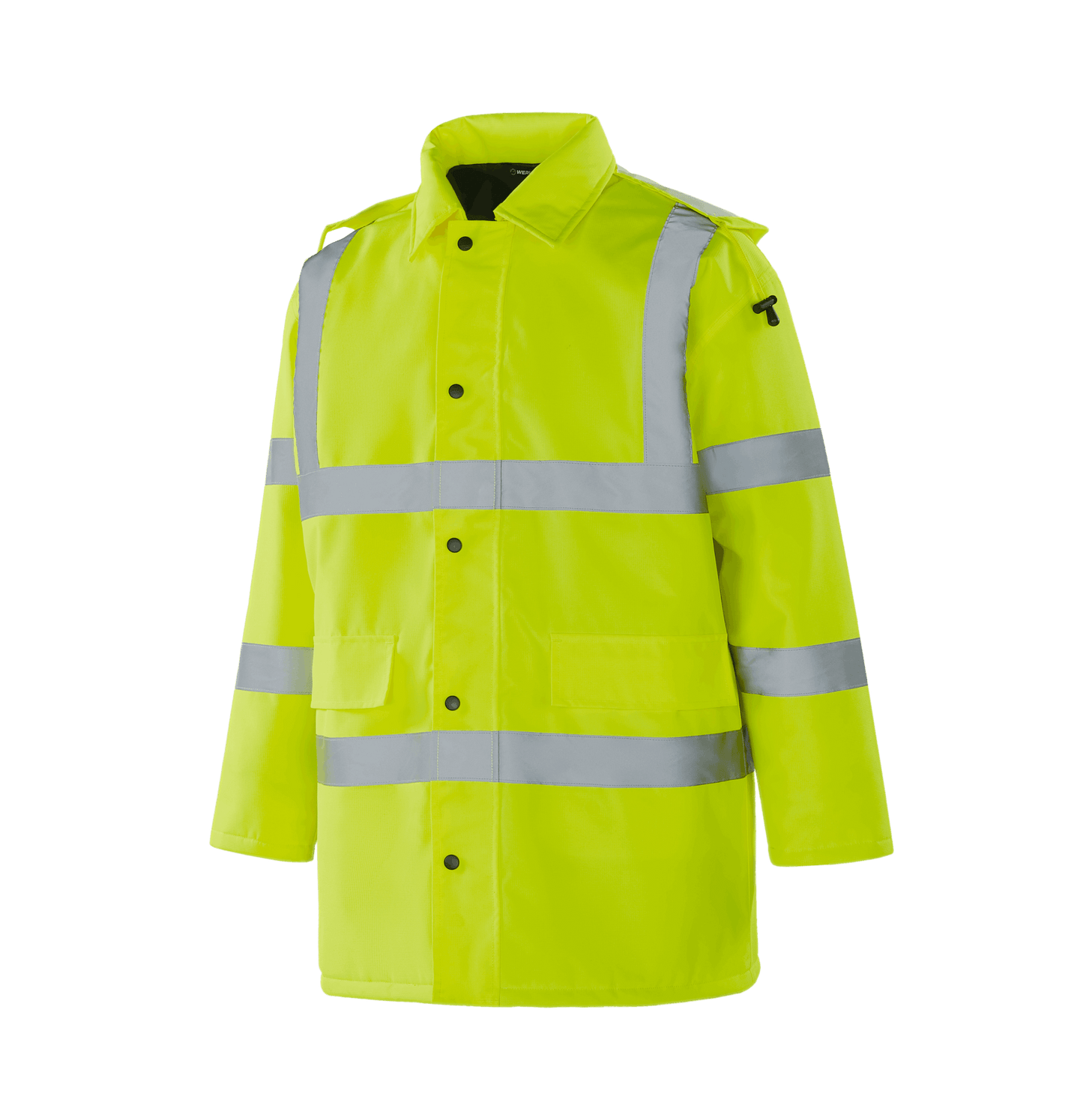 WJ304 BORDEAUX fluorescent yellow hi-vis winter parka, practical storage and reflective bands