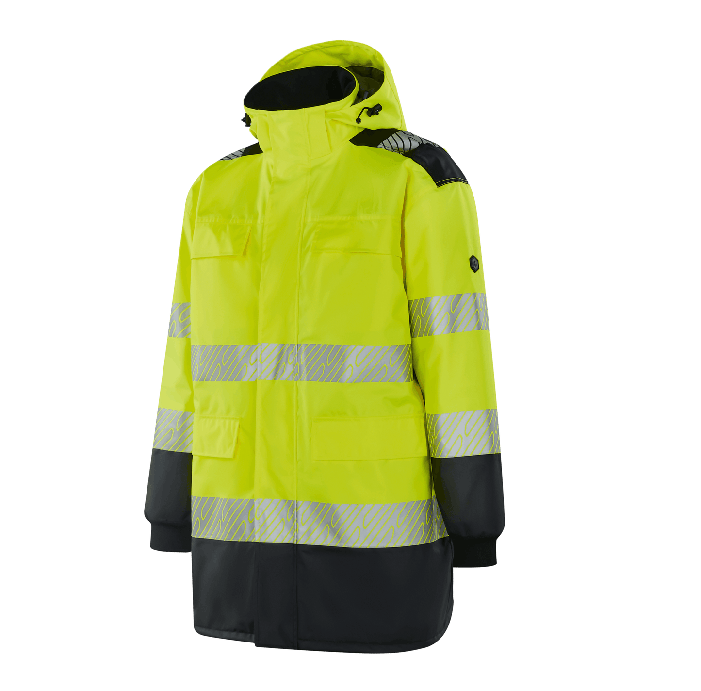 WJ306 ROSTOCK fluorescent yellow hi-vis winter parka, functional chest and side pockets