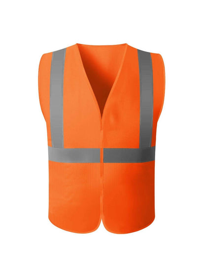 A yellow vest featuring reflective stripes, designed for visibility and safety in various environments.