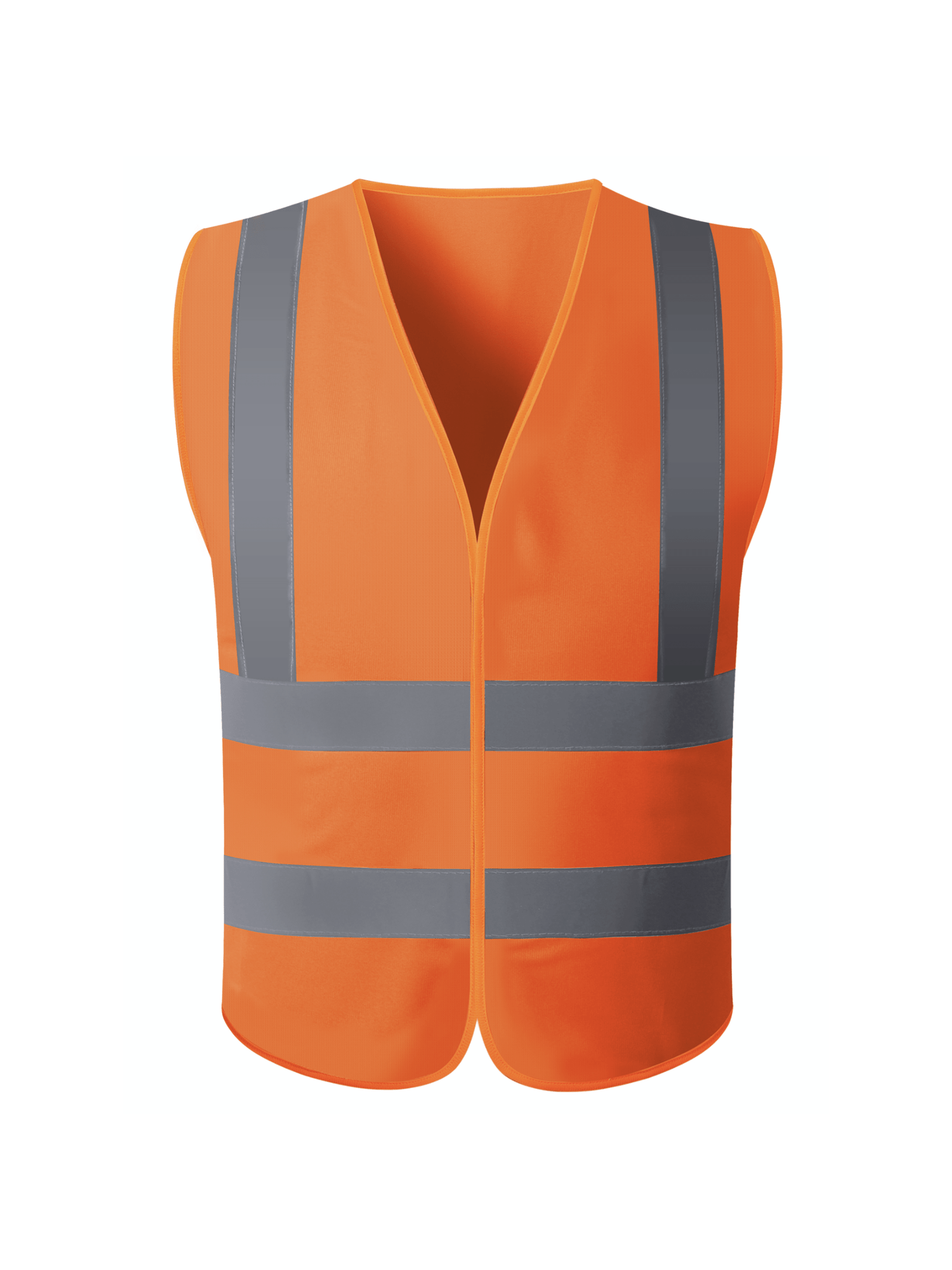 A bright red safety vest equipped with reflective stripes, enhancing visibility for safety in low-light conditions.