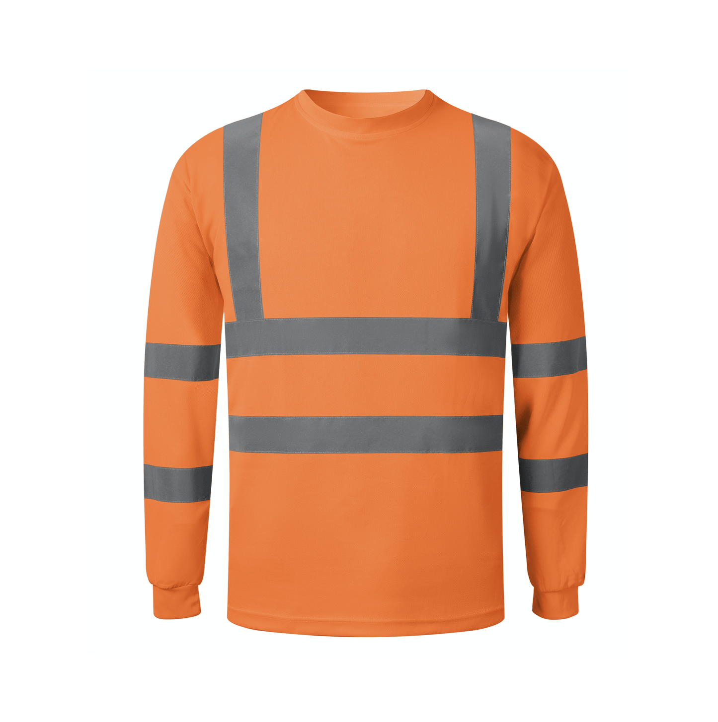 A bright orange long sleeve safety shirt designed for high visibility and protection in various work environments.