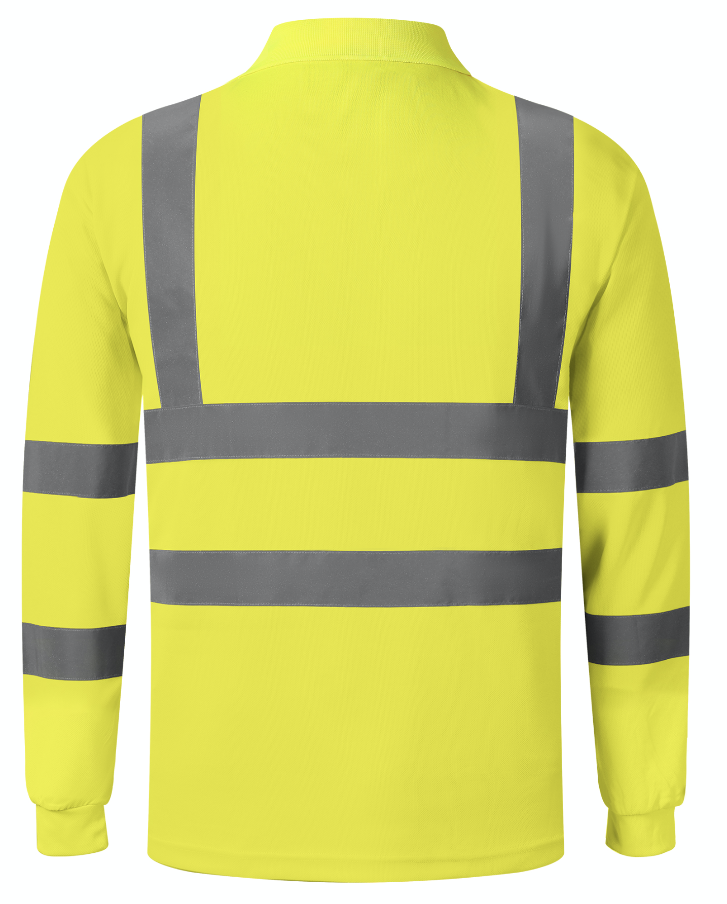 A yellow long sleeve polo shirt featuring reflective stripes for enhanced visibility and style.