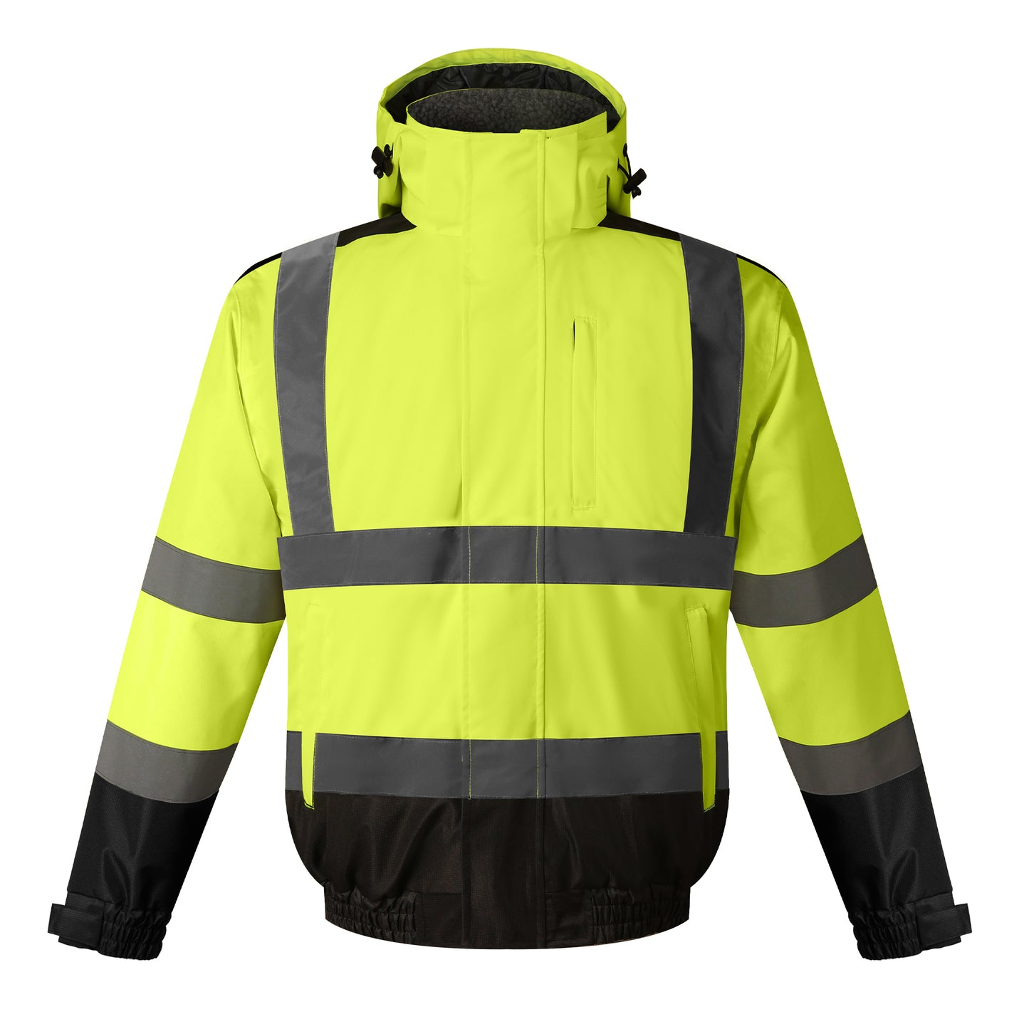 Lubeck WJ302 hi-vis winter bomber jacket for workwear in bright yellow with reflective stripes.