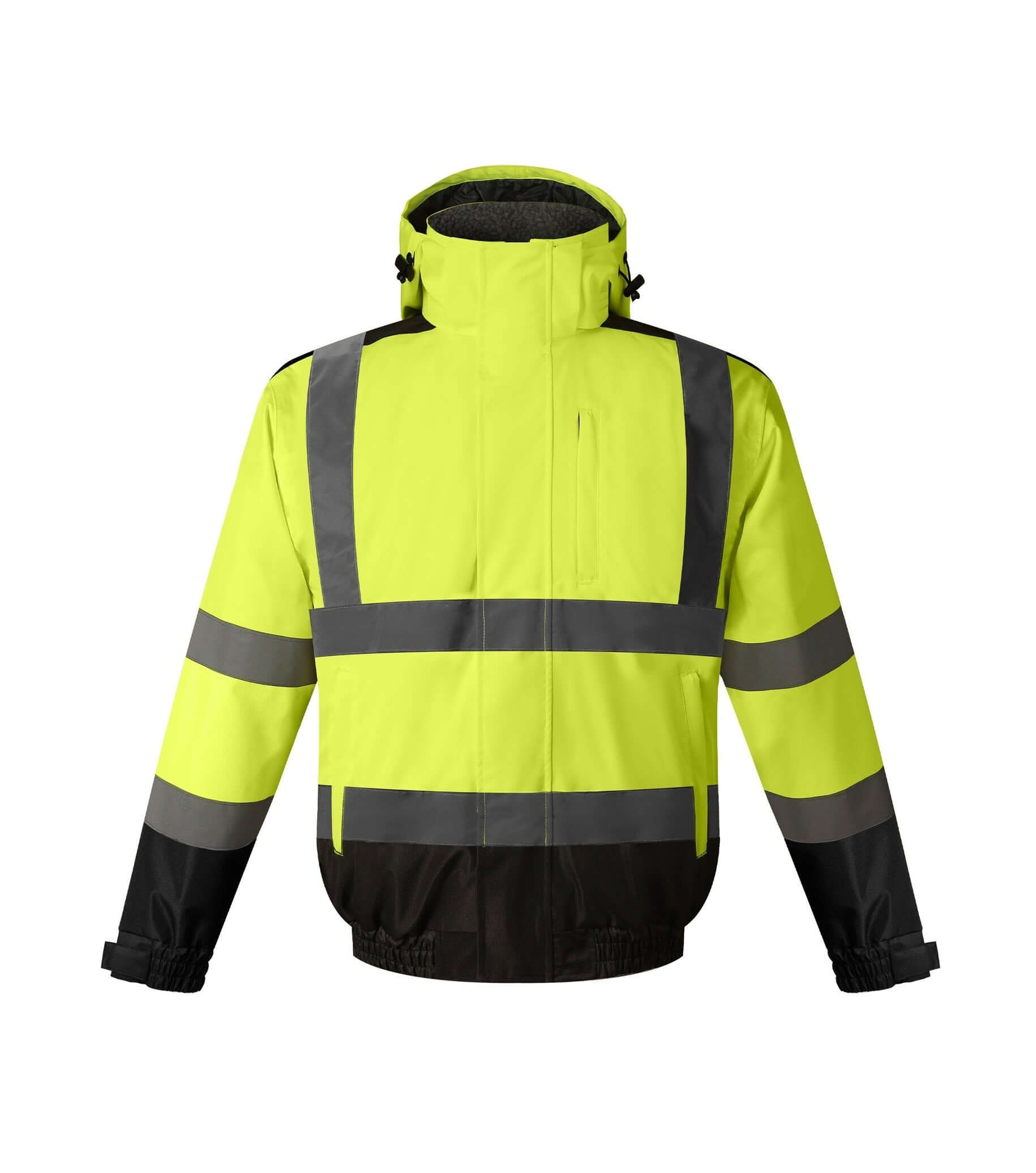 Lubeck WJ302 hi-vis winter bomber jacket for workwear in bright yellow with reflective stripes.