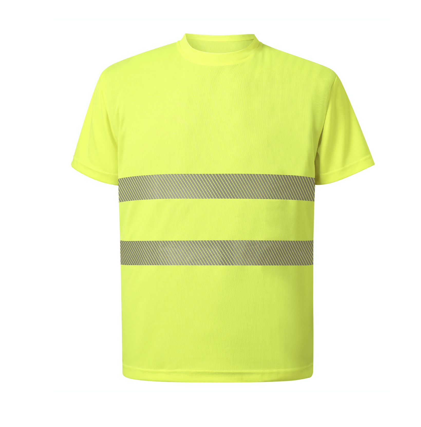 A yellow safety t-shirt adorned with reflective stripes, ensuring high visibility for safety in various environments.