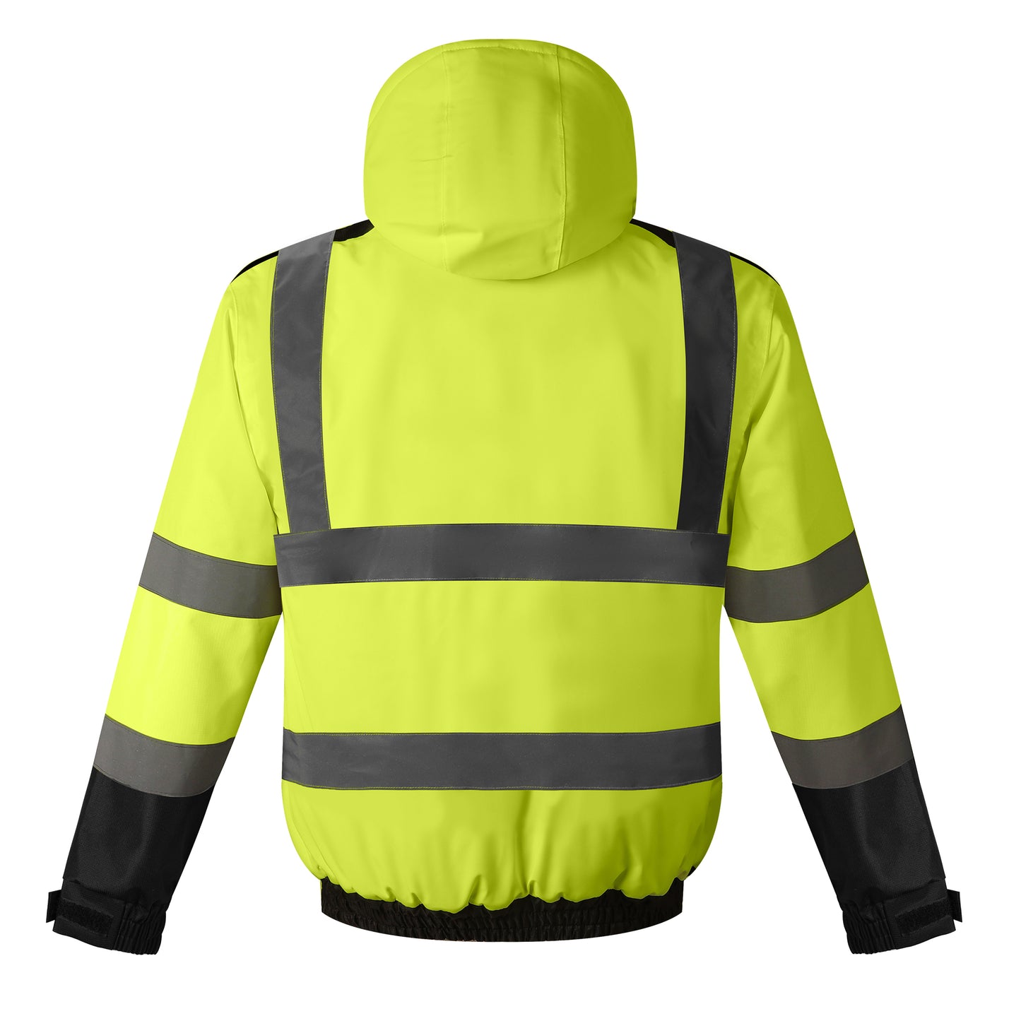 Lubeck WJ302 hi-vis winter bomber jacket for workwear in bright yellow with reflective stripes.