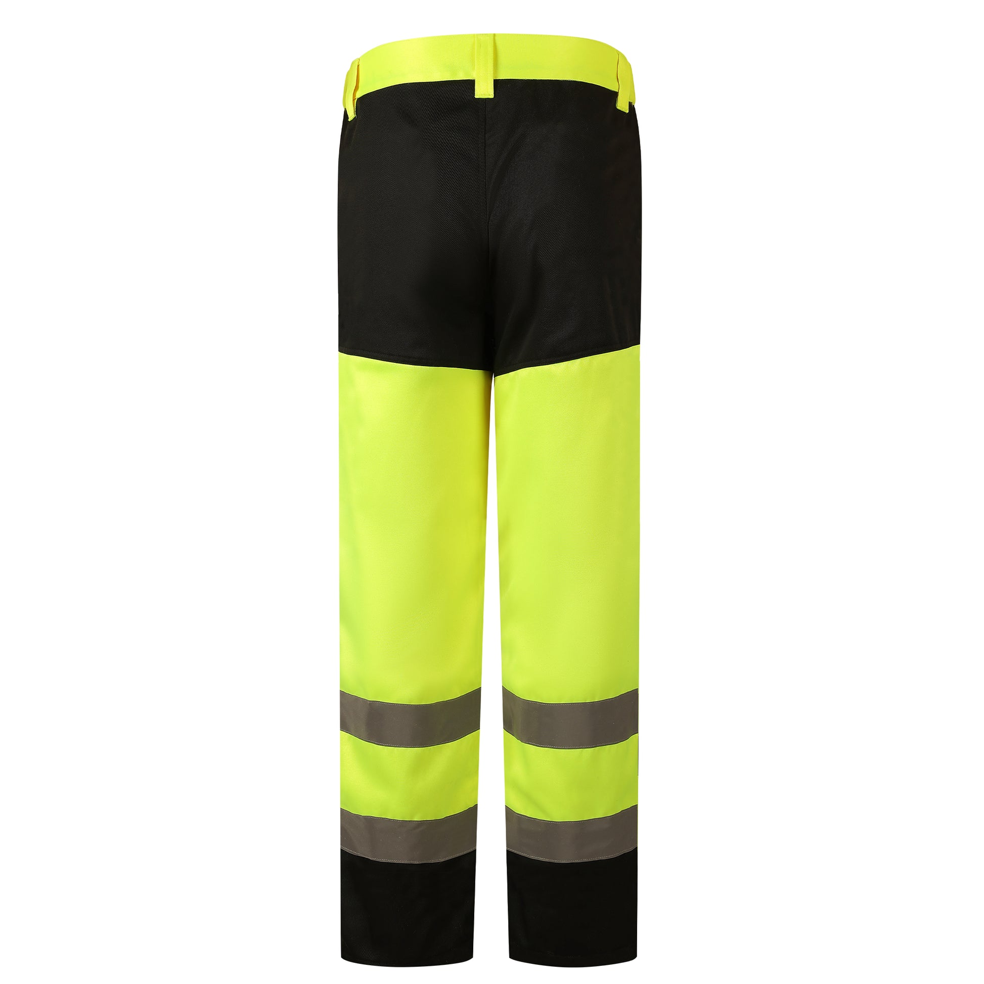 Southampton hi-vis pants in high-visibility yellow and black, designed for durability and comfort in workwear.