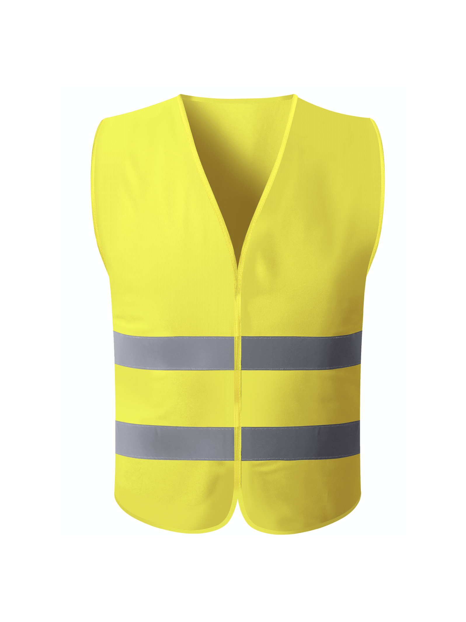 Yellow safety vest with reflective stripes, ensuring high visibility for wearers in outdoor or low-light situations.