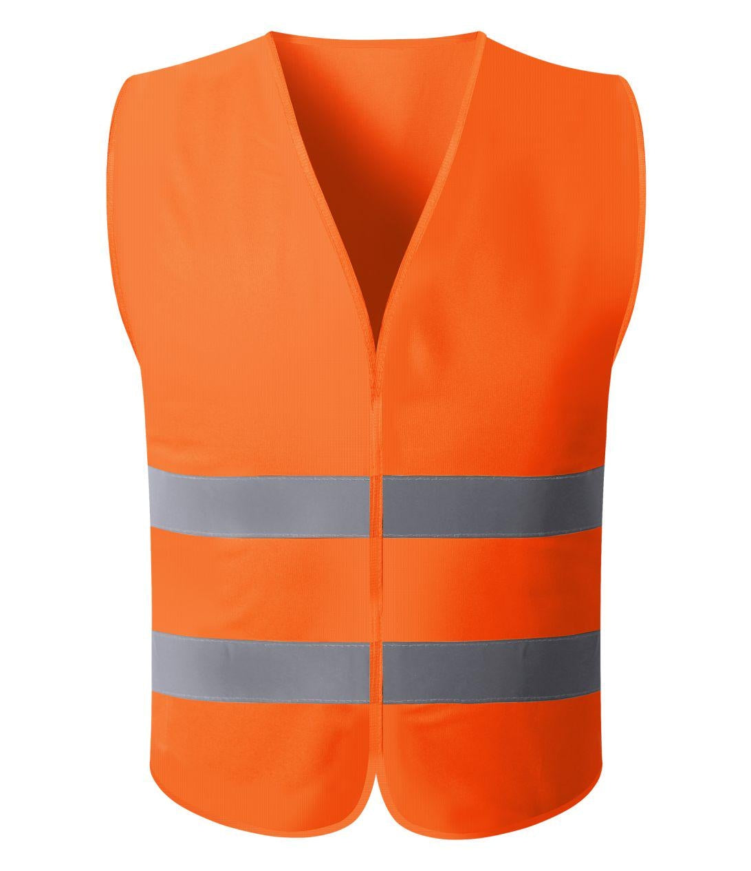 Orange safety vest with reflective stripes, ensuring high visibility for wearers in outdoor or low-light situations.