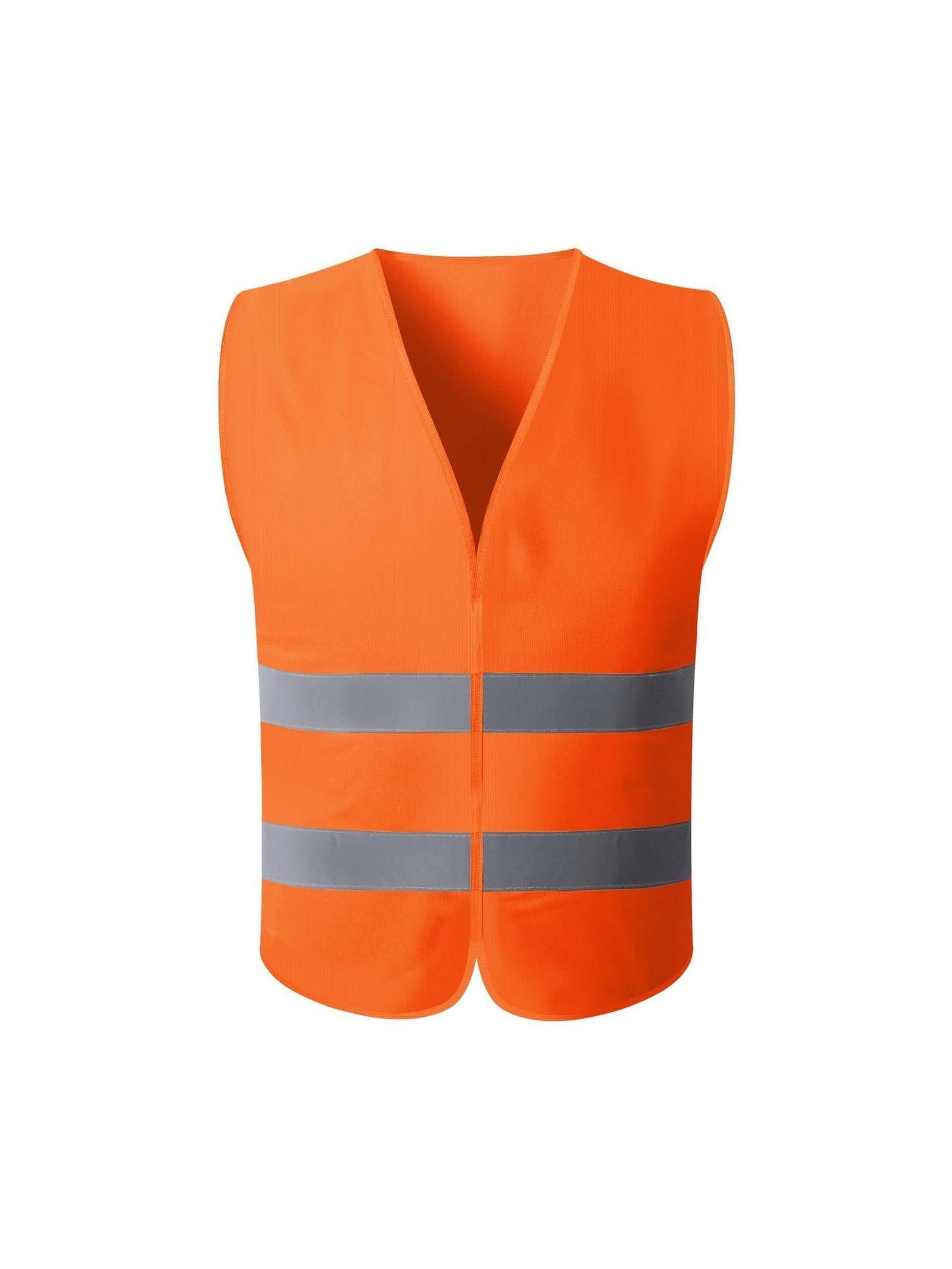 Orange safety vest with reflective stripes, ensuring high visibility for wearers in outdoor or low-light situations.