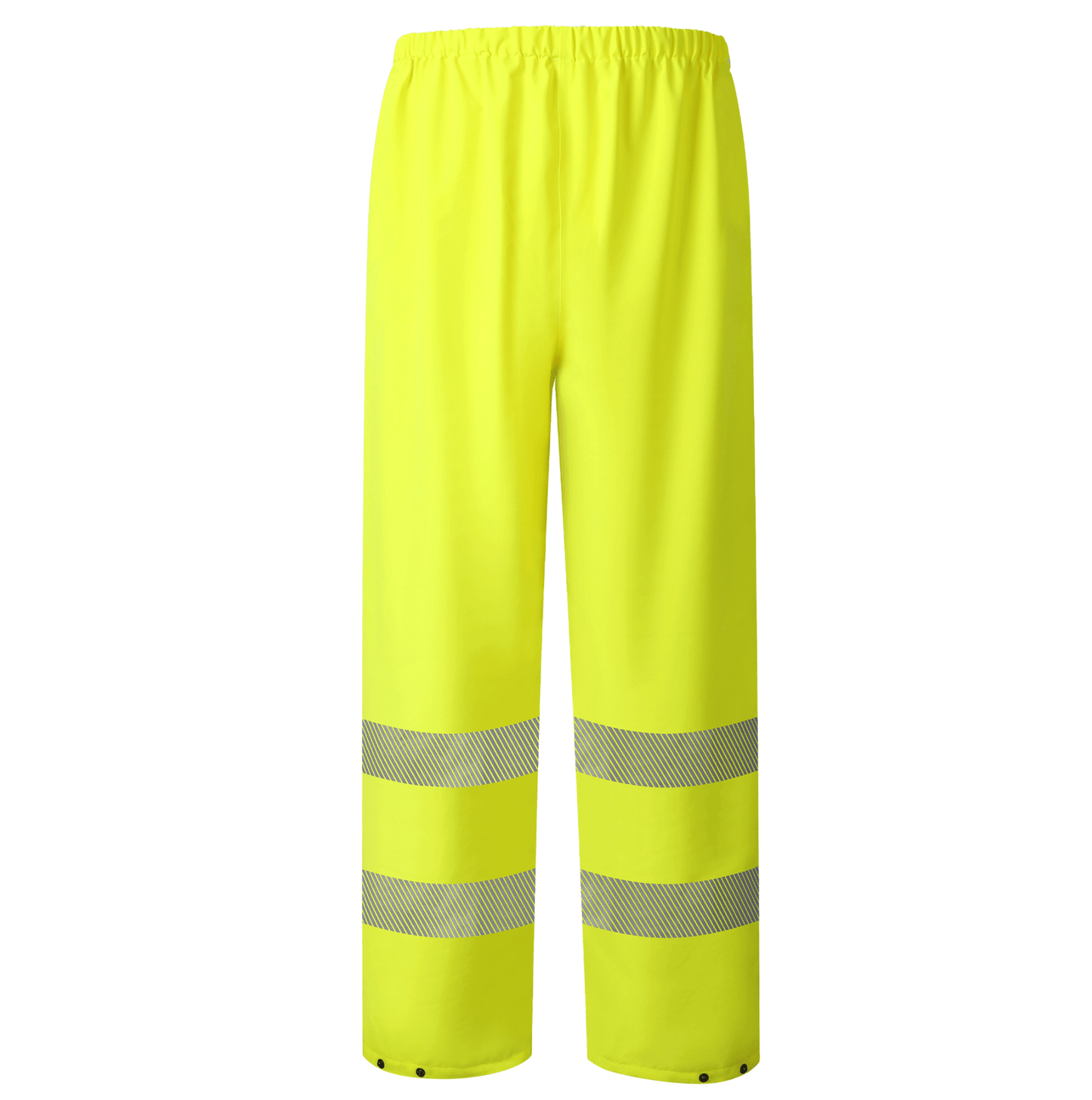 Yellow safety pants equipped with reflective stripes, designed to improve visibility and ensure safety in low-light conditions.