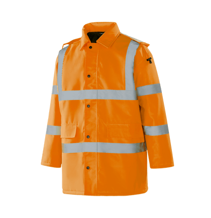 WJ304 BORDEAUX hi-vis orange winter parka with reflective tape for outdoor work