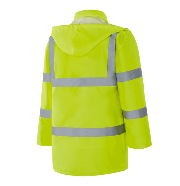 WJ304 BORDEAUX hi-vis yellow winter parka, 300D Oxford with TPU, quilted lining, two flap pockets, ribbed windproof cuffs, sewn reflective tape, EN 20471 Class 3
