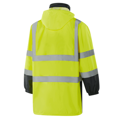 DRESDEN WR301 fluorescent yellow hi-vis rain jacket, practical pocket storage and high visibility