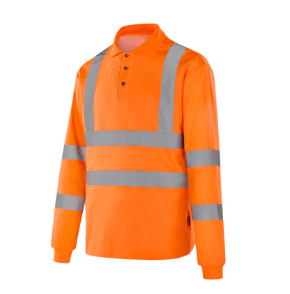 WT302 GENEVE hi-vis orange long sleeve polo, internal cotton layer, ribbed collar for optimal stiffness