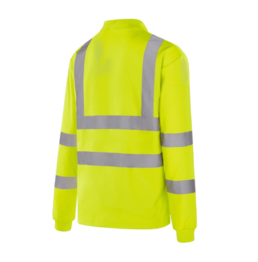 GENEVE WT302 fluorescent yellow hi-vis long sleeve polo with sewn reflective bands