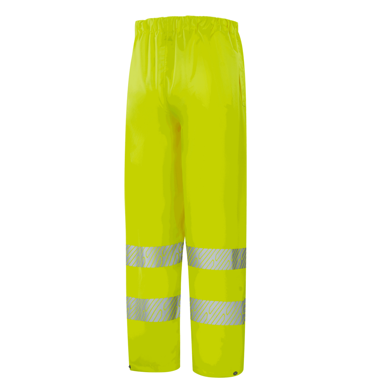 Hi-vis yellow WP102 GRAZ rain pant, 300D Oxford with TPU, adjustable hem, heat transfer reflective tapes, EN 20471 Class 1