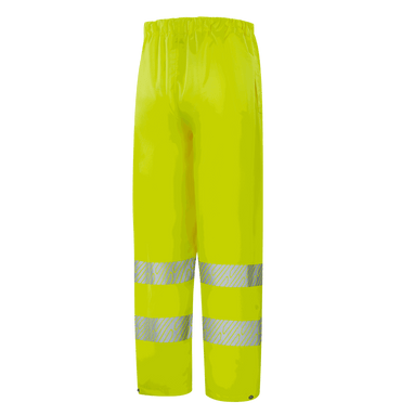 Hi-vis yellow WP102 GRAZ rain pant, 300D Oxford with TPU, adjustable hem, heat transfer reflective tapes, EN 20471 Class 1