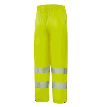Hi-vis yellow WP102 GRAZ rain pant, 300D Oxford with TPU, adjustable hem, heat transfer reflective tapes, EN 20471 Class 1