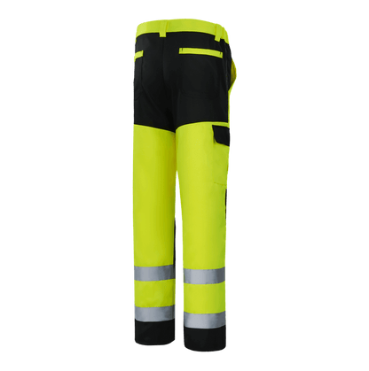 HIGHLAND WP104 fluorescent yellow hi-vis pant, reflective bands and practical storage