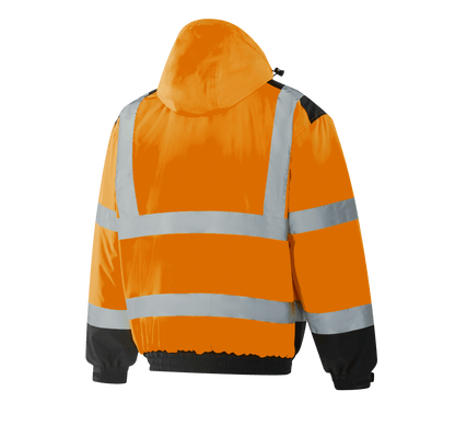 WJ302 LUBECK hi-vis orange winter bomber, practical pockets and reflective patterns
