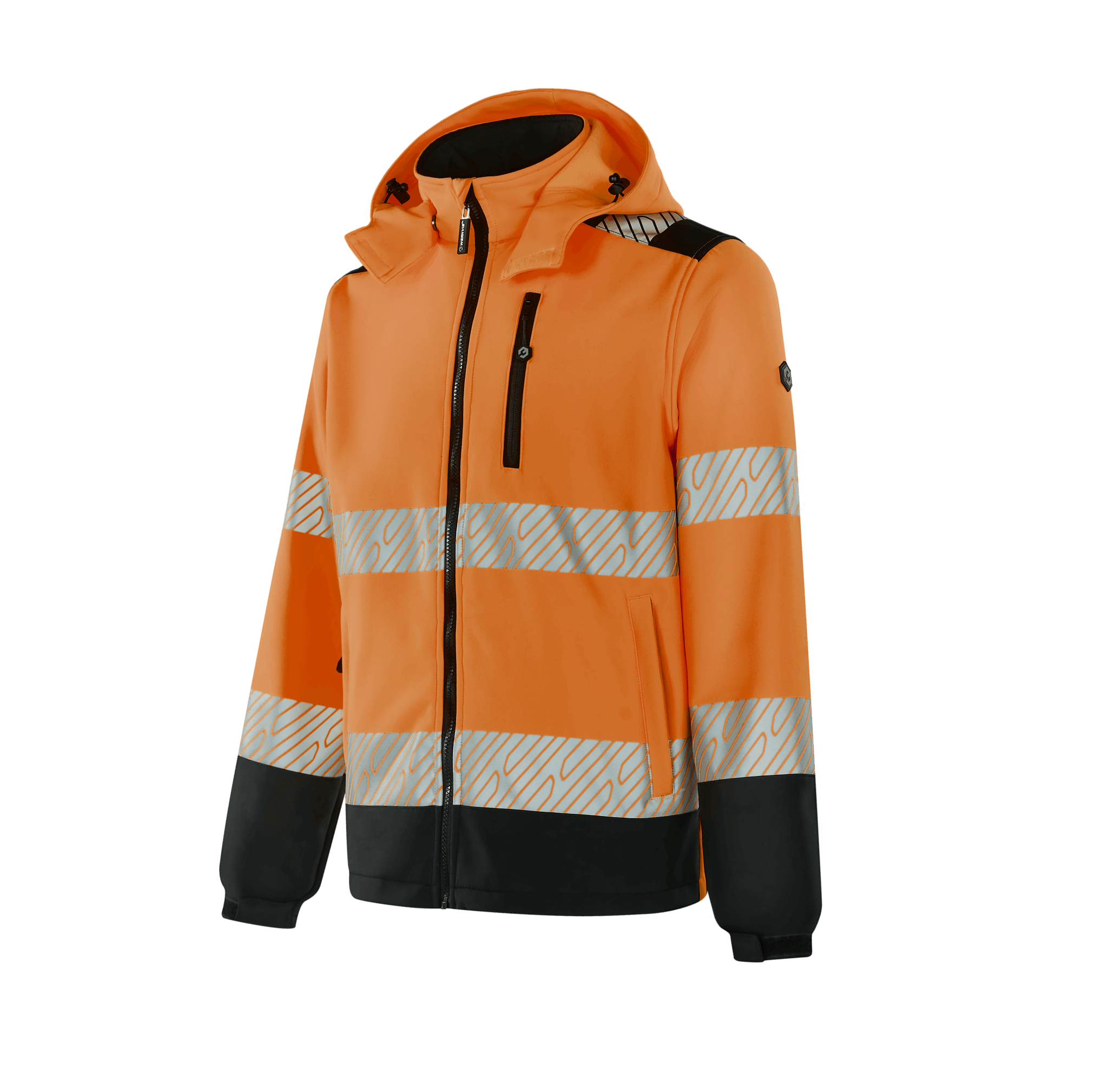 Hi-vis orange WS302 MAGDEBURG softshell jacket for high-visibility outdoor work
