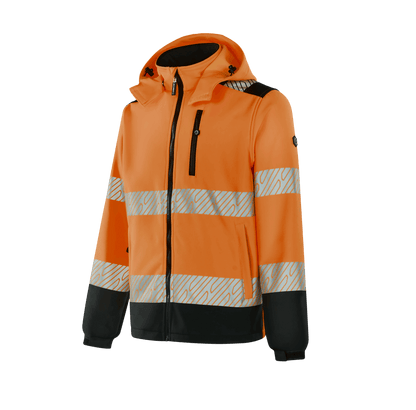 Hi-vis orange WS302 MAGDEBURG softshell jacket for high-visibility outdoor work