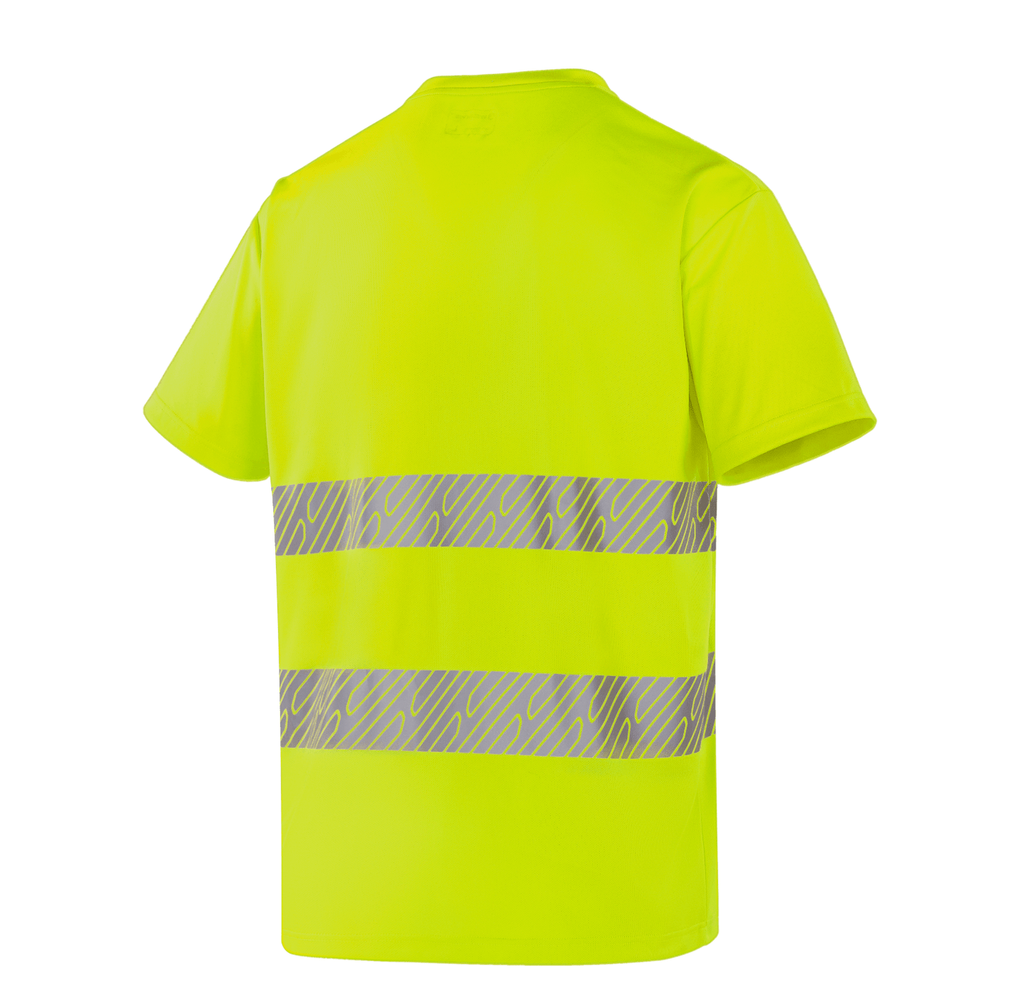 Hi-vis yellow WT203 MALAGA short sleeve T-shirt, polyester bird's eye fabric, heat transfer reflective tapes, EN 20471 Class 2