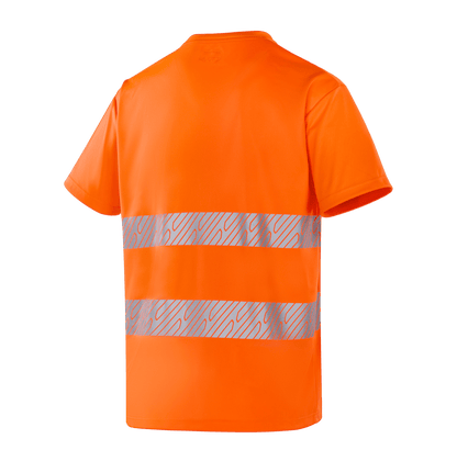 WT203 MALAGA hi-vis orange short sleeve T-shirt, breathable, stay dry, ribbed round neck, reflective tapes