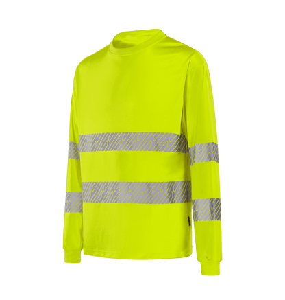 Hi-vis yellow WT303 MANHEIM long sleeve T-shirt, polyester bird's eye fabric, heat transfer reflective tapes, EN 20471 Class 3