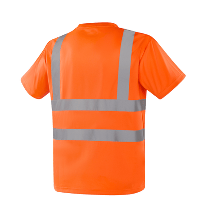 WT201 NANTES hi-vis orange short sleeve T-shirt, lightweight polyester, stay dry, comfortable rib round neck, reflective tape