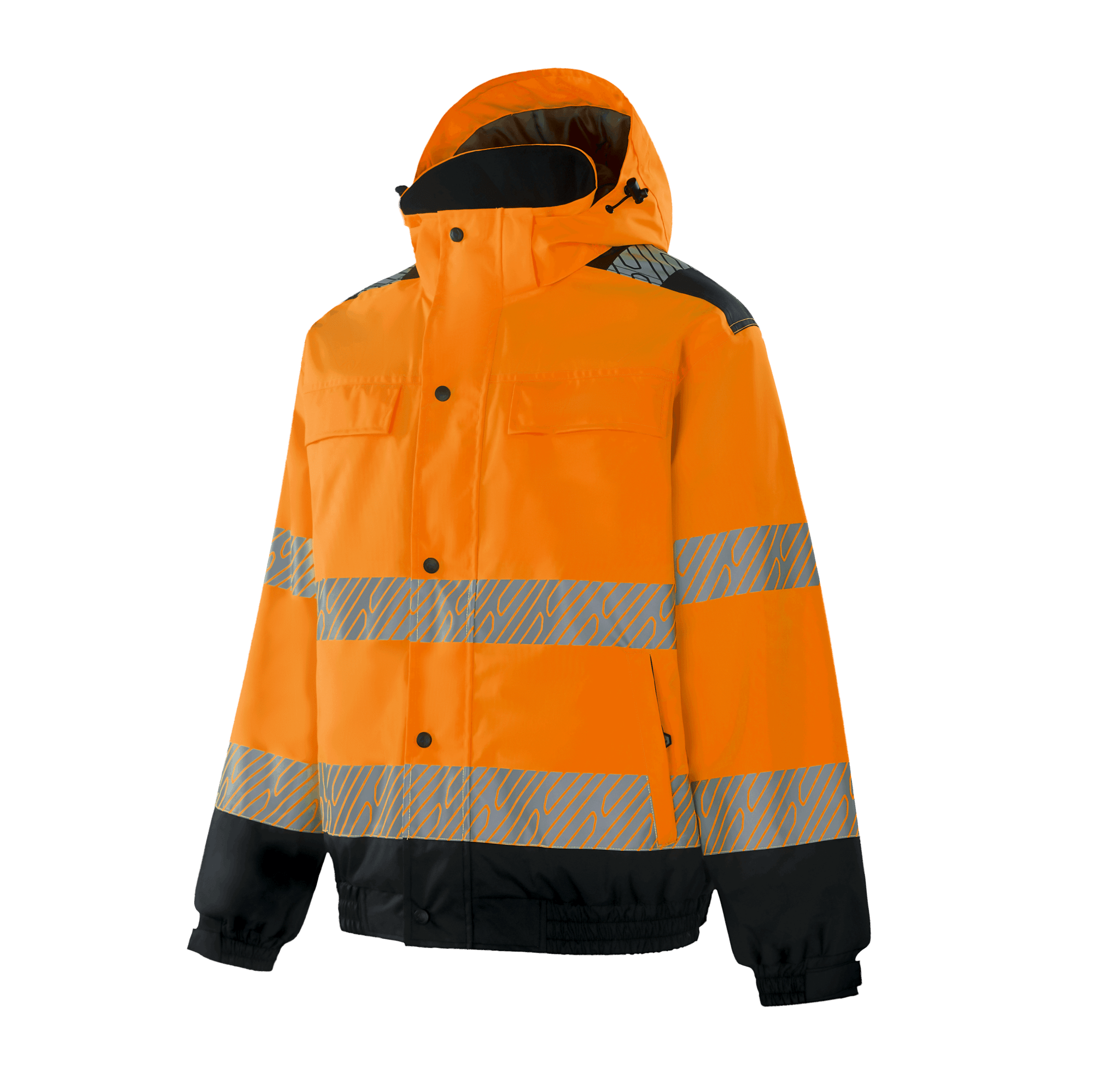 WJ303 PADOVA hi-vis orange winter bomber with chest pockets and reflective tapes