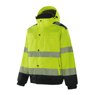 WJ303 PADOVA fluorescent yellow hi-vis winter bomber, practical storage and reflective design