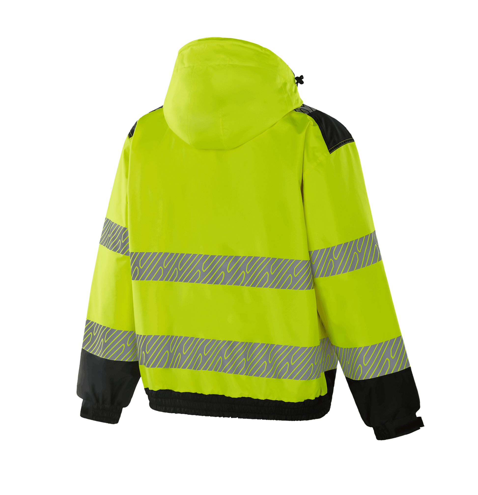 WJ303 PADOVA hi-vis yellow winter bomber, 300D Oxford with TPU, quilted cotton + Dralon, left & right chest flap pockets, two side pockets, removable hood, heat transfer reflective tapes, EN 20471 Class 3