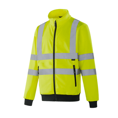POZNAN WF301 hi-vis full zipper sweatshirt in fluorescent yellow with sewn reflective tape