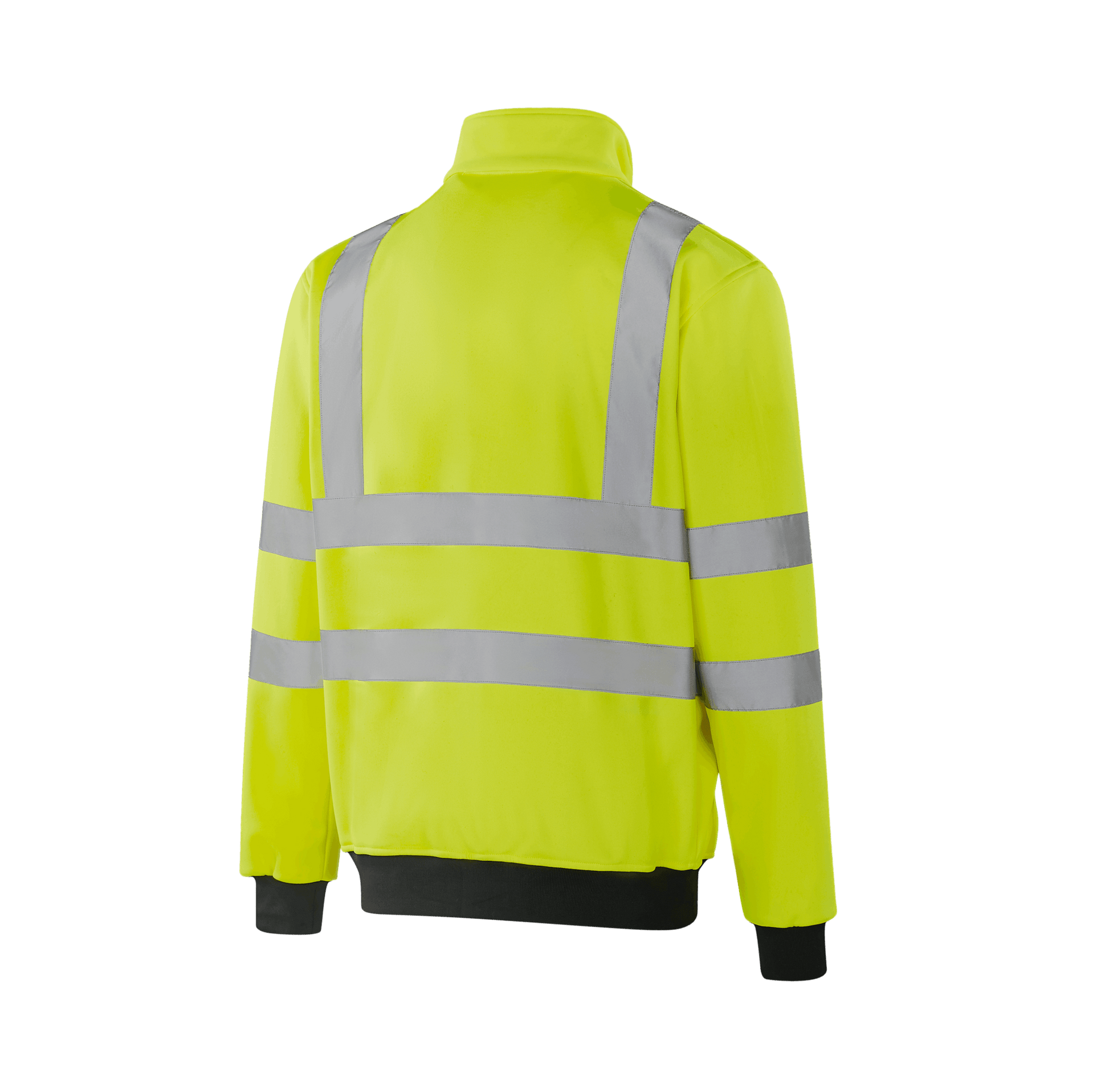 POZNAN WF301 yellow hi-vis work sweatshirt with ribbed cuffs and lower zipper pockets