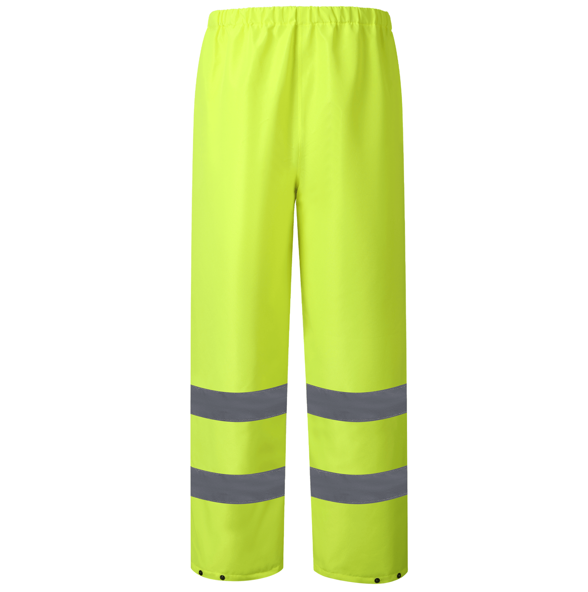 Bright yellow pants equipped with reflective stripes, ideal for enhancing visibility during nighttime activities.