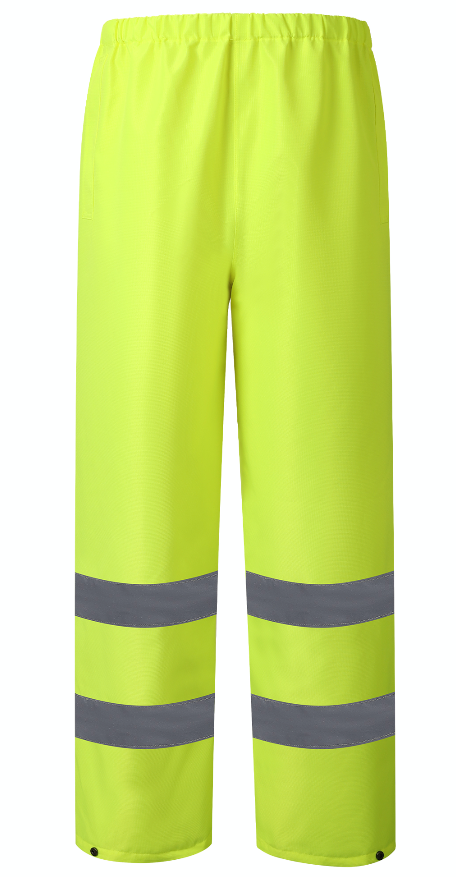 Bright yellow pants equipped with reflective stripes, ideal for enhancing visibility during nighttime activities.