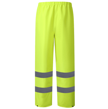 Bright yellow pants equipped with reflective stripes, ideal for enhancing visibility during nighttime activities.