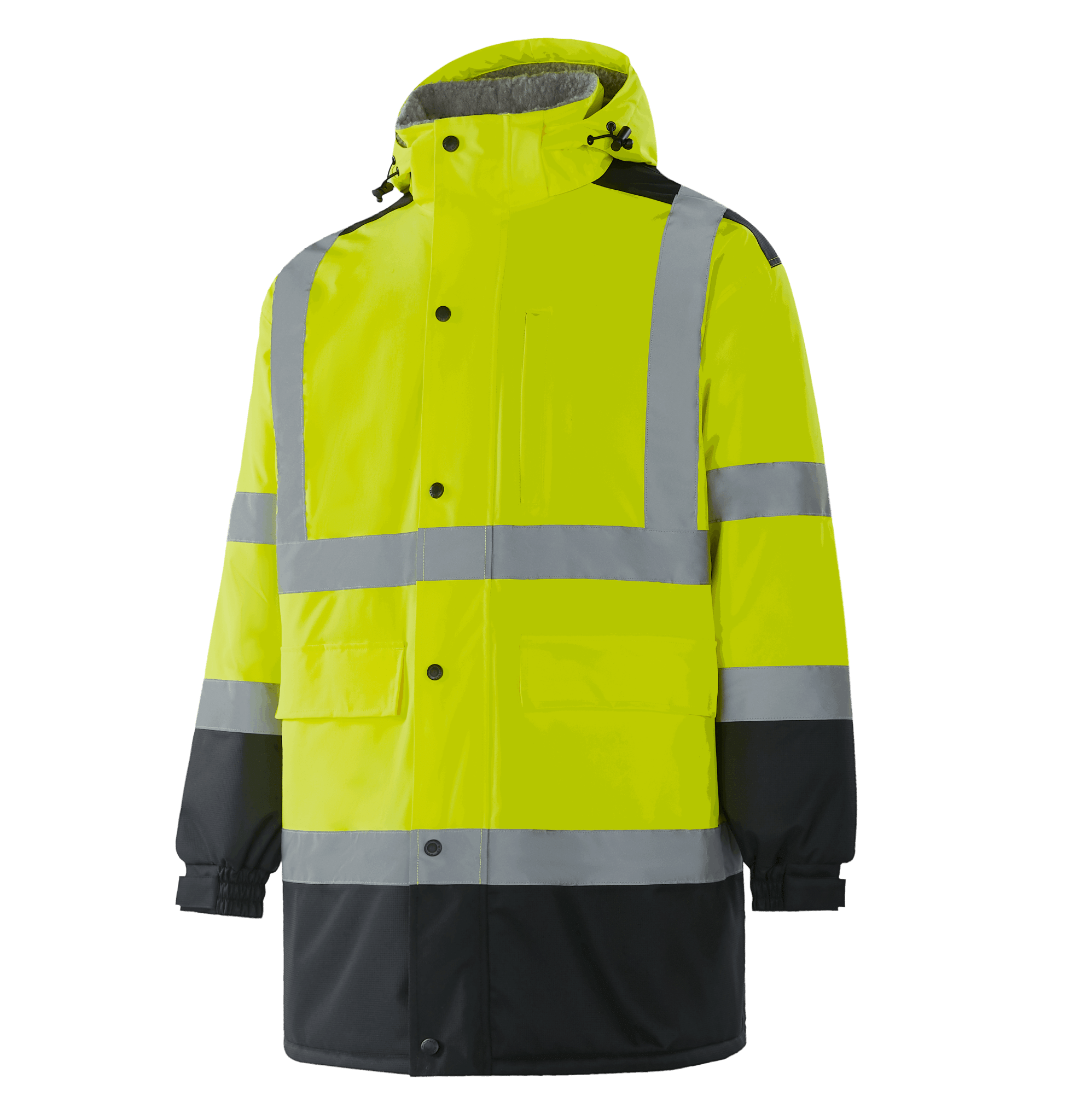WJ305 TORUN fluorescent yellow hi-vis winter parka, functional pockets and reflective bands