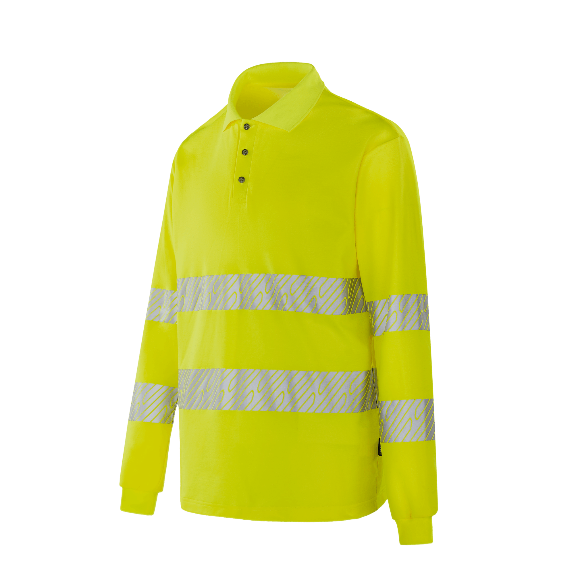 Hi-vis yellow WT304 TOULON long sleeve polo, polyester-covered pique cotton, heat transfer reflective tapes, EN 20471 Class 3