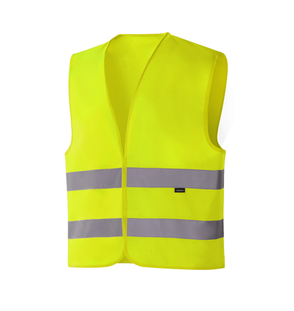 Hi-vis yellow WV201 GOTEBORG vest, 120gsm low-stretch yarn, velcro front, sewn reflective tape, EN ISO 20471 Class 2