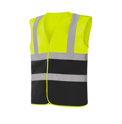 Hi-vis yellow-black WV203 SAARBRUCKEN vest, lightweight workwear for visibility