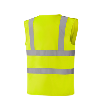 Hi-vis yellow WV203 SAARBRUCKEN vest, velcro fastening, sewn reflective tape, EN ISO 20471 Class 2 for yellow-orange combos